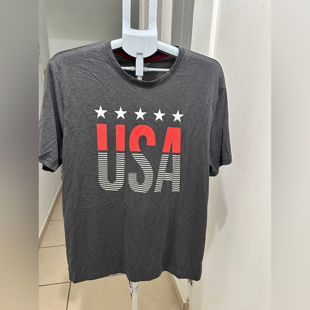 USA Graphic T-Shirt - Charcoal Gray with Red & White Print